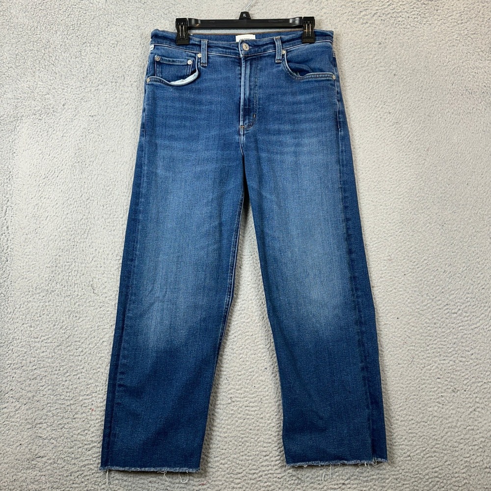 Citizens of Humanity Jeans Womens 29 Palma Blue High Rise Wide Leg Raw Hem EUC